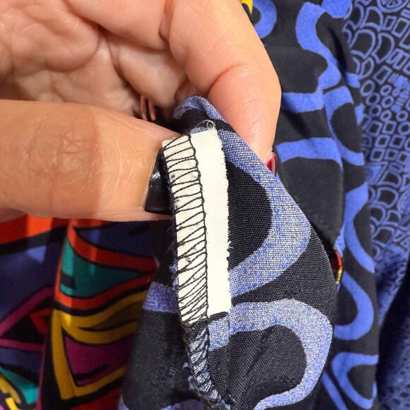 Platinum Blue Geometric Oversized Vintage Button Down Blouse Sz M - Picture 6 of 10